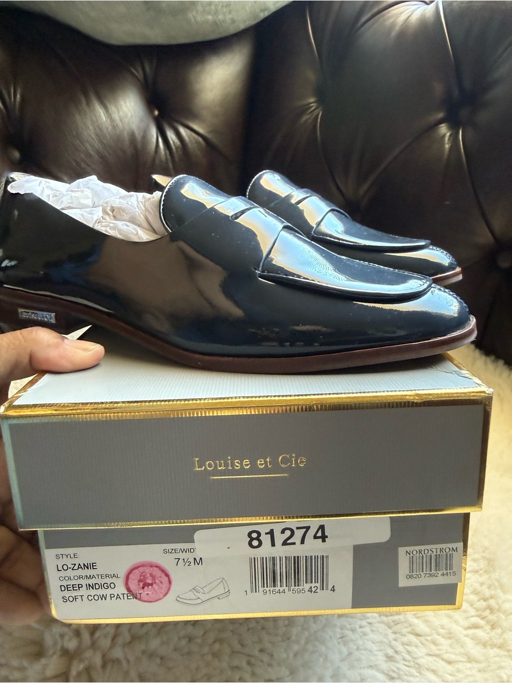 Louise et Cie Deep Indigo Patent Leather Penny Loafers NIB Women’s Size 7.5